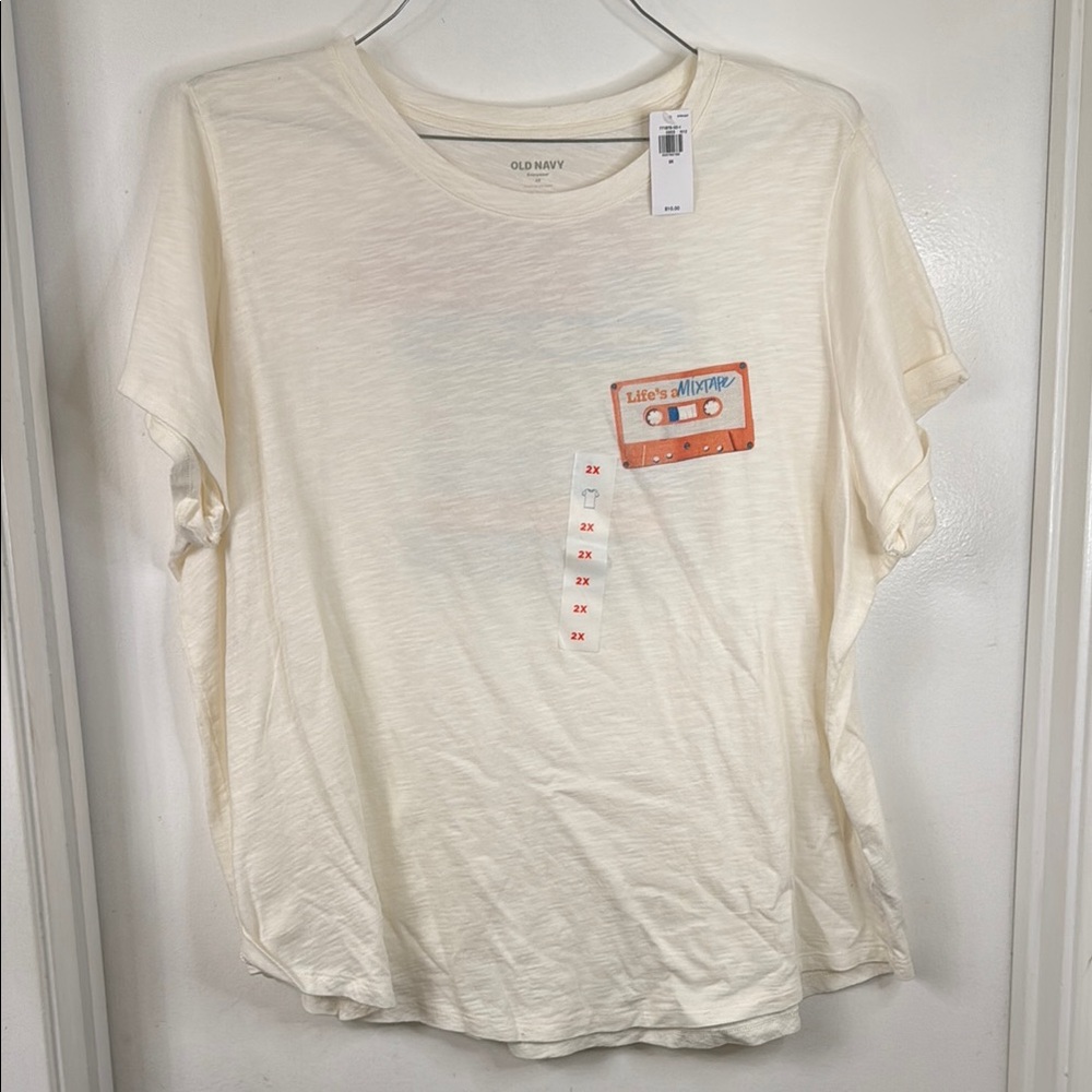 Old Navy Women's Cassette Tape Cream Graphic Tee
